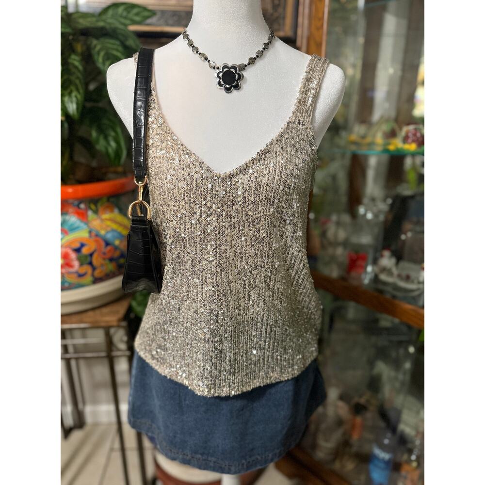 Y2k gold sequin tank top